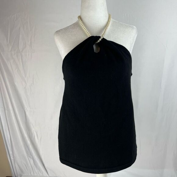Chaps Black Silk Blend Pearl Halter Top Women’s Size Large - Picture 14 of 14